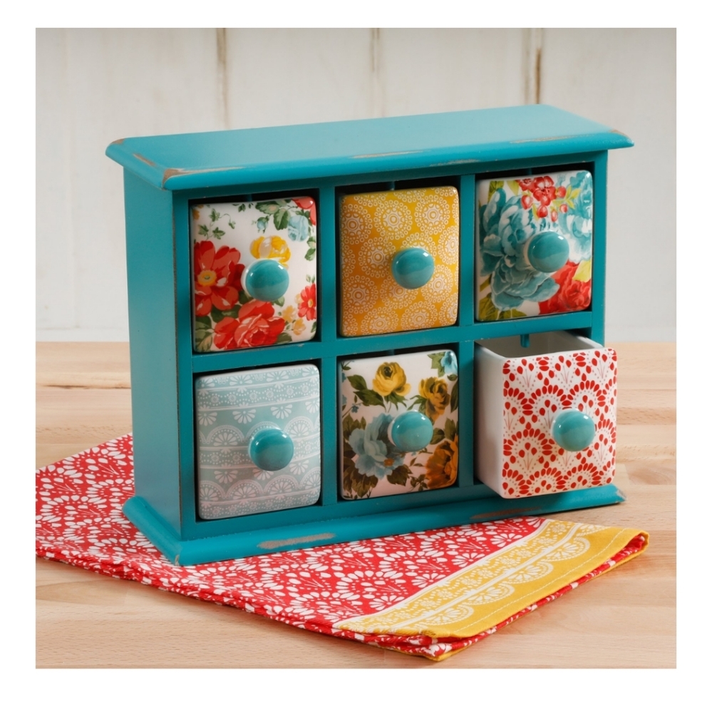 SOLDPioneer Woman wooden box with ceramic drawers. Teal 💕💕